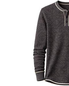 <b>Mens</b> Black Geometric Printed <b>Henley</b> Pullover Sweatshirt Long Sleeve French Terry Regular Fit Casual <b>Top</b> For <b>Men</b> Winter Wear New - Product Image 3