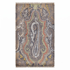 Alfombra DECORDEC de Lana con Medallón Paisley en Gris Taupe, Moderna, Ornamental, Hecha a Mano, Ecológica, Antideslizante, con Detalles en Color Óxido, Oliva y Mostaza - Product Image 2