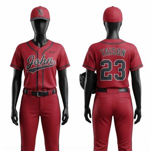 Uniforme de Béisbol Unisex de Primera Calidad, Poliéster 180 GSM, Transpirable, de Secado Rápido, Tallas Grandes, Pantalones y Camiseta Rojos y Negros, Personalizados con Diseño Digital - Product Image 1