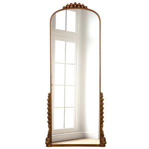 Miroir sur pied avec cadre en métal finition or exquise, idéal comme cadeau de luxe pour une nouvelle maison ou un mariage, fabriqué à la main en Inde. - Product Image 1