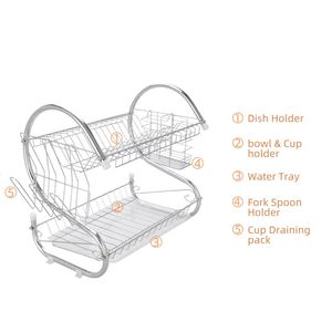 Scolapiatti a 2 livelli in acciaio inossidabile con porta posate e ripiano per cucina - Product Image 2