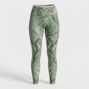 Leggings de cintura alta con estampado de hojas para mujer, largos, elásticos, de punto, deportivos, para todas las estaciones - Product Image 1
