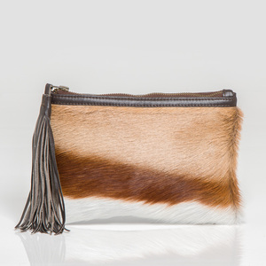 Sac fourre-tout en cuir de vachette marron avec pois blancs, poignées en cuir, appliqué, accessoire de mode - Product Image 5