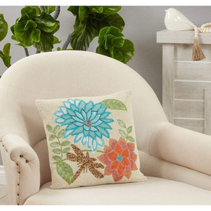 Modern Style Floral Design Cotton Beaded Embroidery Square Zipper Closure Pillow <b>Cover</b> Home Hand Embroidered Seed Beads - Product Image 3