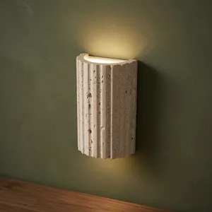 Estante de Pared Rectangular Moderno de Hormigón con Diseño Acordonado y Luz Ambiental con Temática Natural para Decoración del Hogar y Sala de Estar - Product Image 1