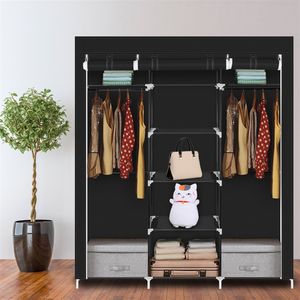 Organizzatore Portatile a Doppia Asta per Armadio, 175 cm, in Tessuto Non Tessuto, Nero - Product Image 1
