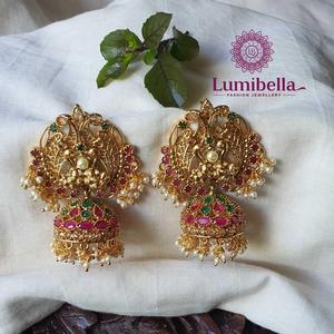 Matte Peacock Style Big Jhumki Drop Earrings - Product Image 1