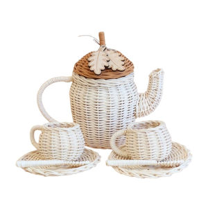 Juego de Tetera y Tazas de Ratán Tejido Natural y Seguro para Niños Pequeños, Hecho en Vietnam, Juguetes de Muebles de Ratán para Niños al por Mayor - Product Image 1