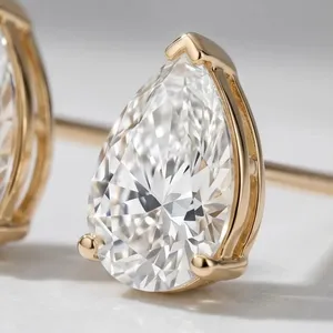 2ctw Pear Shape Lab Grown Diamond Studs 14k Yellow Gold Push <b>back</b> IGI Certified - Product Image 2