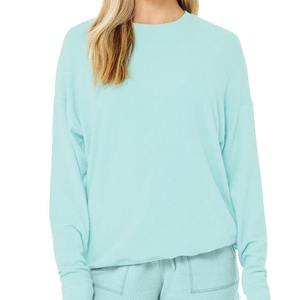 Light <b>Blue</b> Long Sleeve Pullover Sweatshirt O-Neck Loose Fit Casual Knitted Cotton Solid Color Autumn Wear Unisex - Product Image 5