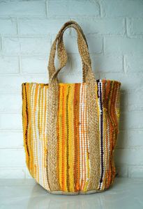 Sac fourre-tout bohème en coton et jute pour femme, couleur unie, fermeture ouverte, écologique, mode, usage quotidien, bandoulière, toutes saisons - Product Image 3