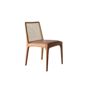 Chaise de salle à manger sans accoudoirs, dossier en rotin tressé, siège rembourré, pieds en bois, chaise de salle à manger pour meubles de salle à manger - Product Image 2