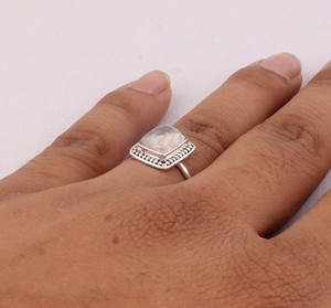 Natural Rainbow Moonstone <b>Ring</b> 925 Sterling Silver Vintage Style Blue Fire Gemstone <b>Ring</b> for Women Handcrafted Dotted <b>Boho</b> - Product Image 3