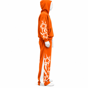 AMSEC INDUSTRY Ensemble de survêtement personnalisé en coton épais délavé à l'acide, style vintage streetwear, avec sweat à capuche imprimé et pantalon de survêtement évasé - Product Image 6