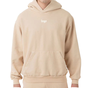 เสื้อฮู้ดดี้โอเวอร์ไซส์ผู้ชายแบบมีเชือกผูก ฮู้ดไขว้ได้ โลโก้เล็กที่อก กระเป๋าหน้าแบบจิงโจ้ และปลายแขนเสื้อแบบริบ - Product Image 2