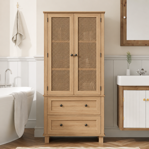 Meuble de rangement de salle de bain autoportant en teck scandinave - Product Image 1