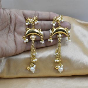 Boucles d'oreilles créoles dorées mates, ornées de pierres, style traditionnel, dernières tendances, magnifiques, pour filles et femmes. - Product Image 2