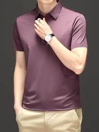 เสื้อโปโลคอเปิดสำหรับผู้ชาย – เสื้อโปโลคอวีสีม่วงพลัมสไตล์เรโทร – เสื้อฤดูร้อนลำลองทรงเข้ารูปทันสมัย - Product Image 3