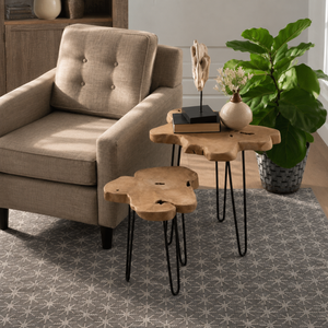 ARTERRA Luxury Teak Slice Modern <b>Nesting</b> Coffee <b>Table</b> <b>Metal</b> Hairpin Legs Eco-Friendly Decorative Handmade Durable Home Furniture - Product Image 6
