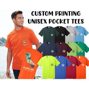 T-shirts en coton unisexe PC55P avec poche avant et arrière au point d'encre Impression personnalisée de textes de logo et de photos Vêtements de travail - Product Image 3