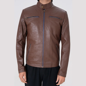 Icon by Gilani <b>Men</b>’s <b>Brown</b> Biker <b>Leather</b> <b>Jacket</b> - Moto Cafe Racer <b>Jacket</b> - Product Image 1