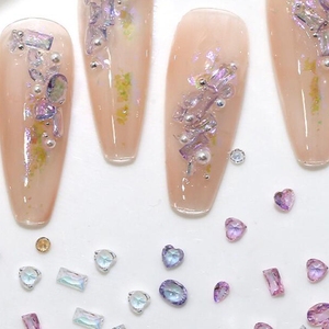 50 piezas/bolsa de diamantes de imitación para decoración de uñas, con forma de mini circonita, efecto <span class=keywords><strong>aurora</strong></span>, translúcidos, color coñac, formas mixtas y diamantes afilados, para manicura - Product Image 4