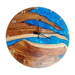 Luxury Burl Wood Desktop <b>Clock</b> Pearlescent White Epoxy Resin Small Tabletop Silent <b>Clock</b> with Base for Office Gift Art - Product Image 3