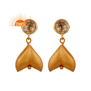 Diseño hecho a mano plata esterlina 18K chapado en oro cristal natural cuarzo piedra preciosa colgante pendiente joyería personalizada fabricante - Product Image 3