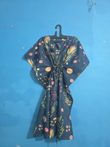 Women Blue Floral Printed Eco-Friendly Cotton <b>Kaftan</b> Dress ODM Loose Fit Beach Cover Summer <b>Maxi</b> Loungewear Resort Wear Boho - Product Image 5