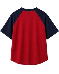 Camiseta raglan roja y azul marino para hombre, de manga corta, cuello redondo, algodón, personalizada, informal, estilo urbano, con bloques de color. - Product Image 2