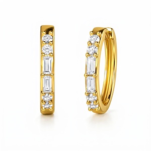 Pendientes Solitarios de Plata de Ley 925 con Diamante Cultivado en Laboratorio, Corte Baguette, Cuatro Puntas, Certificado IGI, para Compromiso - Product Image 4