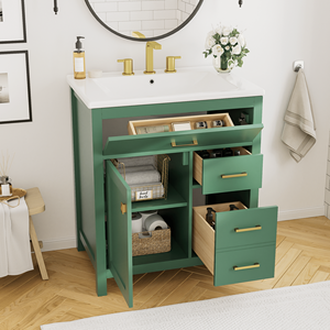 Mobile da Bagno Verde da 30 Pollici con Lavabo in Ceramica per Bagni Piccoli, Offre Ampio Spazio di Stoccaggio - Product Image 2