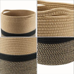 Pot de fleurs en coton tissé à la main, style bohème, panier pour plantes d'intérieur, rayures noires naturelles, taille moyenne - Product Image 5