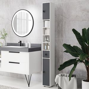 Armoire de salle de bain grise de 71 pouces avec étagères ouvertes et 2 compartiments réglables, idéale pour l'entrée ou l'hôpital, pour le rangement du papier toilette - Product Image 2