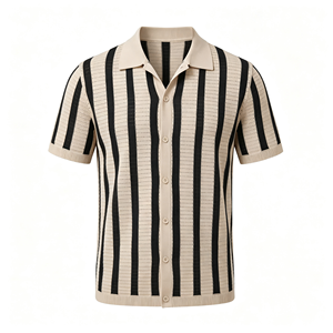 Camisas Polo de Punto a la Moda para Hombre, Rayadas, de Manga Corta, con Botones, Casuales, de Verano, de Algodón Transpirable, Vintage, Clásicas, de Diseñador, Premium - Product Image 1