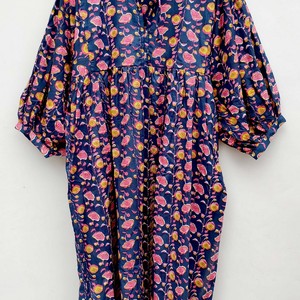 Vestido Maxi con Estampado Floral para Mujer, Corte Holgado, Cuello con Lazos, Manga Abullonada, Estilo Casual de Verano, Color Rosa, Tejido 100% Poliéster Transpirable con Volantes - Product Image 3