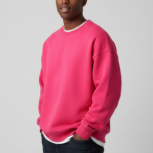 Sweat-shirts amples et surdimensionnés 100% coton rose, col rond, poignets côtelés, molleton épais, coupe décontractée, unisexe, brodés, hiver - Product Image 3