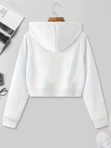 Haut court à cordon de serrage pour femme, sweat à capuche court zippé, chemisier à manches longues col rond, sweat à capuche court tricoté respirant OEM pour l'automne - Product Image 2
