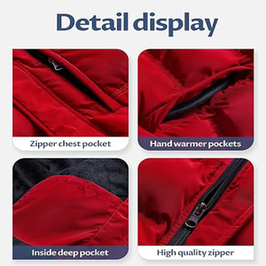 Blouson matelassé à capuche pour homme, rouge et noir, coupe-vent, en polyester, fermeture éclair, manteau d'hiver décontracté et épais - Product Image 5