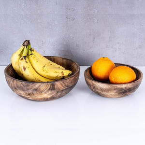 Juego de 2 cuencos grandes de madera de mango para servir alimentos seguros para entretener en caja de exhibición de frutas para decoración de encimera de café - Product Image 3