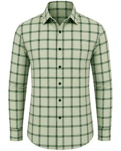 Camisa de Franela de Algodón a Cuadros Verde Salvia para Hombre, Manga Larga, con Botones, Estilo Casual y Formal, para Oficina, Personalizable - Product Image 1