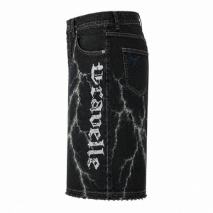 Premium Black Denim Jorts Oversized Y2K Streetwear <b>Shorts</b> with Lightning Wash Print Low MOQ Wholesale - Product Image 4