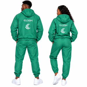 Conjunto deportivo unisex verde, cortavientos con capucha, cremallera, manga larga, ligero, de poliéster, para primavera, para adultos. - Product Image 4