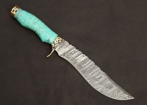 Couteau de survie en acier Damas fait main avec manche en résine et étui en cuir OEM pour le camping, la chasse et les activités de plein air - Product Image 2