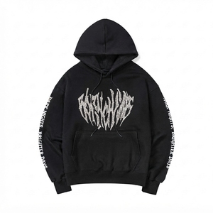 Sweat à capuche oversize noir pour homme avec logo imprimé sur le devant et poche, style streetwear, en coton French Terry, coupe classique, pour l'automne - Product Image 1