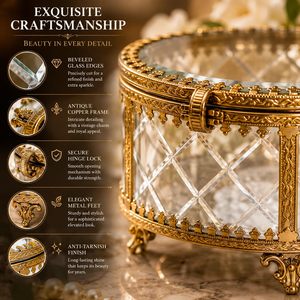 Brass Glass Jewelry Box Antique Gold Finish <b>Vintage</b> Decorative Jewelry Storage <b>Case</b> Handmade <b>Vanity</b> Organizer Gift - Product Image 5
