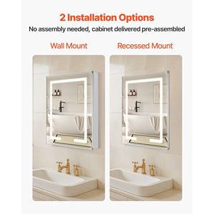 Armadietto a Specchio LED da Incasso 24 X 30 con Illuminazione e 3 Colori Dimmerabili per Bagno - Product Image 5