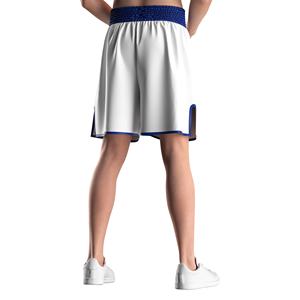 Pantalones Cortos de Boxeo MMA Blancos para Hombre con Cintura y Ribete Azules, de Secado Rápido, Poliéster, Corte Regular, Ropa de Artes Marciales para Adultos, OEM - Product Image 3