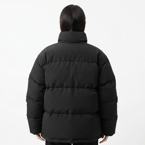 <b>Women's</b> <b>Black</b> Quilted Puffer Jacket Stand Collar Full Zip <b>Winter</b> Warm <b>Coat</b> Regular Fit Solid Color Custom Logo Front - Product Image 2