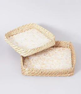 Bandeja de ratán y nácar para servir desayuno y cena, para vajilla, comida, uso en sala de estar, bandejas de almacenamiento - Product Image 2